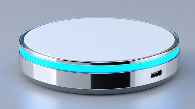 Modern Wireless Charging Pad with Glowing Blue LED Ring and USB Port on Reflective Surface