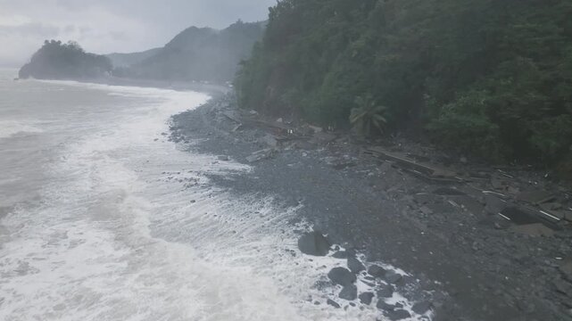 Powerful Storm Surge Erodes And Destroys Road Along Coastline