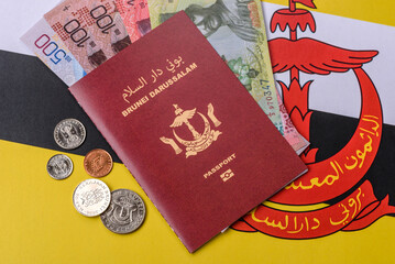Brunei passport for travelling, flying and doing business. Brunei document, id © chernikovatv