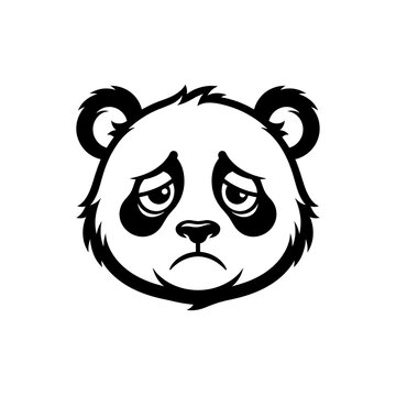 Cartoon illustration of a sad panda bear face isolated on white background
