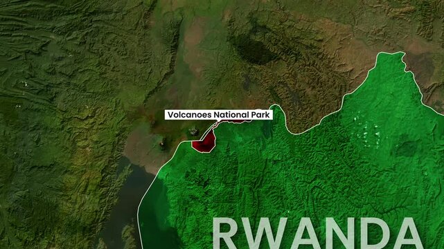 Volcanoes national park highlighted in rwanda aerial footage motion
