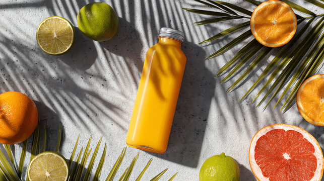 Fresh Citrus Juice with Tropical Leaves