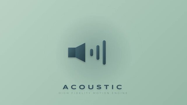 Minimalist acoustic sound icon featuring a speaker and three audio waves on a soft green background, perfect for high-fidelity technology and music media concepts.