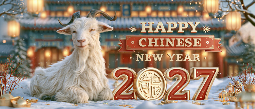 Chinese New Year 2027 White Goat Festive Lanterns Background