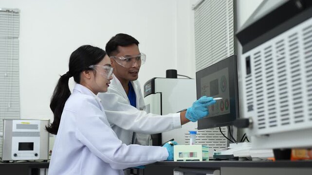 Microbiologists and nutrition experts analyze molecular samples in advanced food science labs.