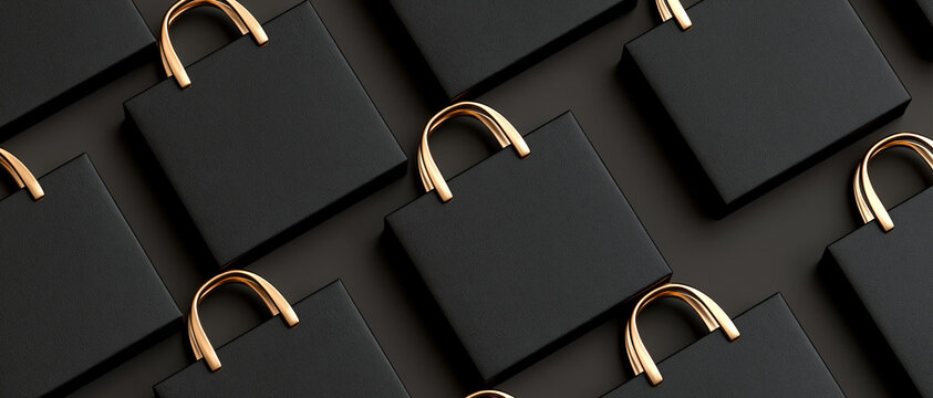 Black Friday Shopping Bags Flat Lay Dark Background