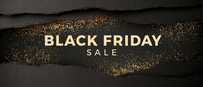 Black Friday Sale Torn Paper Gold Glitter Dark