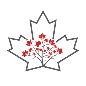 maple tree logo, simple flat design vector.