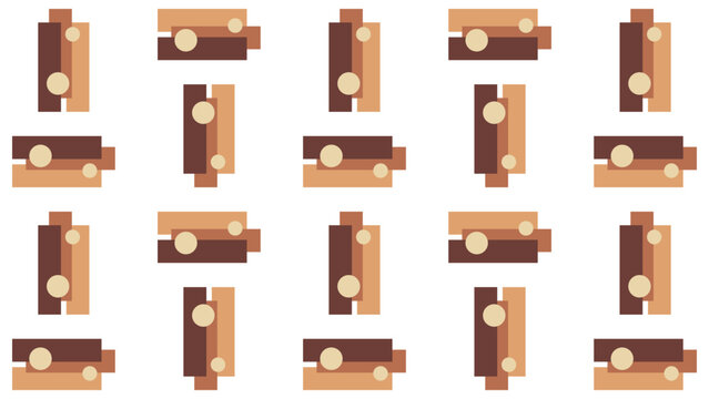 Seamless geometric pattern with mid century modern abstract shapes. Retro overlapping rectangles and circles in brown earth tones.