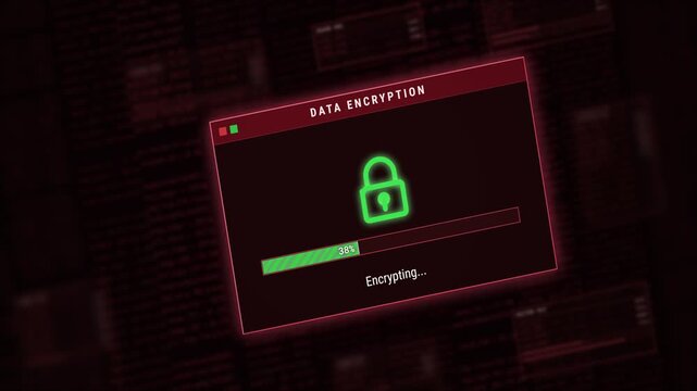 Animated data breach alert window with broken padlock and data exposed warning on red code background, failed encryption and cyber attack concept loop