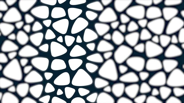 A focus zone moves across a white pebble mosaic on a dark navy background, sharpening one area while others blur softly, ideal for abstract backgrounds, transitions, intros, and design visuals.