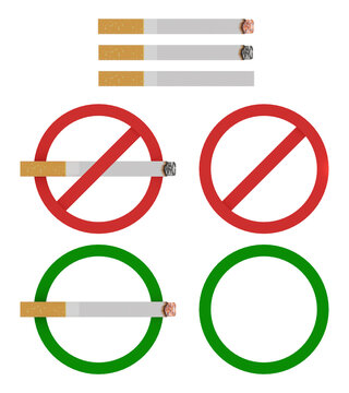 smoking permitted and no smoking symbols with cigarette graphics on transparent background. Suitable for safety, public health, regulation, warning, policy, signage and restricted area concepts.