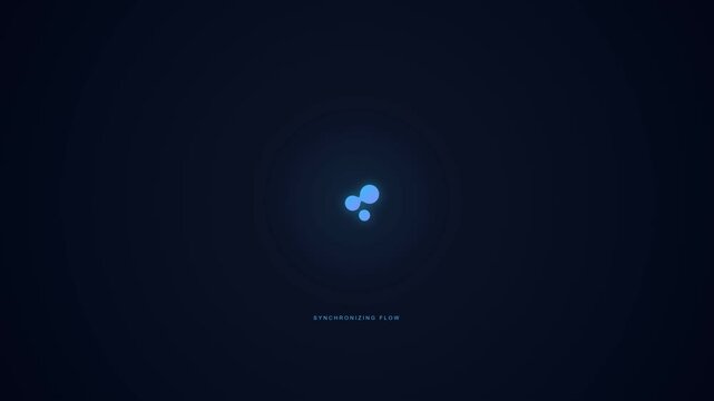 Loading screen displaying a dark blue digital interface with synchronizing flowing lights.