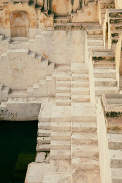 Stone staircase in a historic stepwell in Rajasthan, India