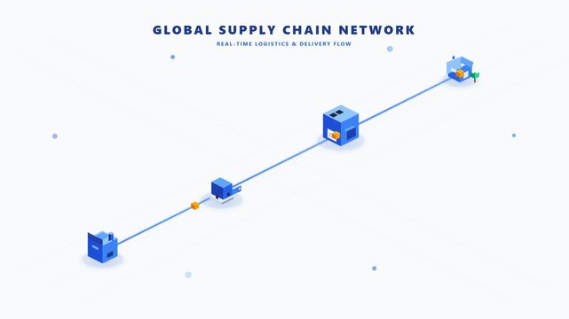 Global supply chain network logistics delivery flow isometric background