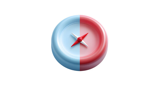 A floating 3d compass icon with red