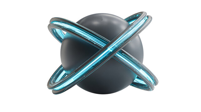 A 3d abstract tech node with glowing blue rings