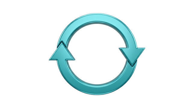 Blue 3D circular arrows icon for recycling process refresh symbol update button reload concept and continuous flow of business or digital resources