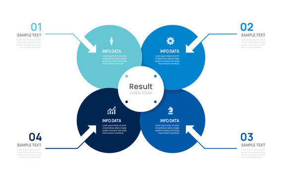 Venn diagram infographic chart template for business 4 parts options, presentation with icon elements vector illustration.