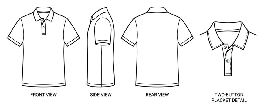 Polo shirt with two button placket front side rear and collar details.