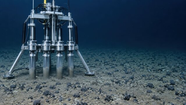 Benthic baseline survey equipment on deep ocean floor for marine research photo