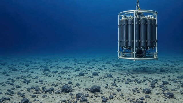 Benthic baseline survey with oceanographic research equipment on seabed