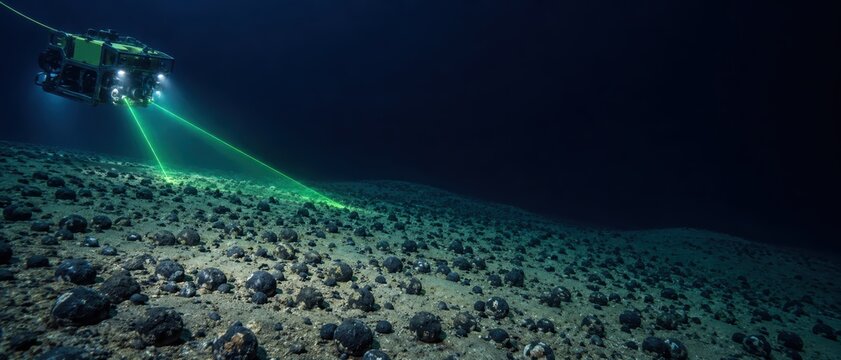 Benthic baseline survey with underwater robot exploring seabed nodules
