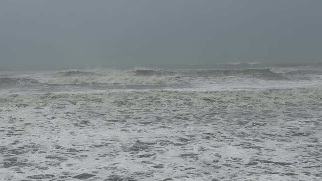 Large Dangerous Hurricane Storm Surge Wave Move Towards Shore