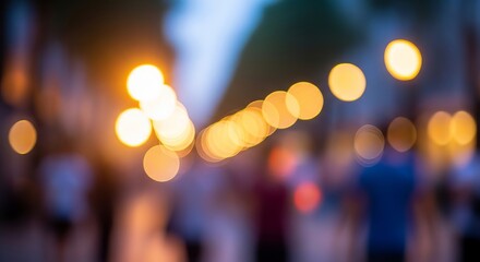 Fototapeta premium Blurred Lights and Figures Create an Abstract Festive Atmosphere.