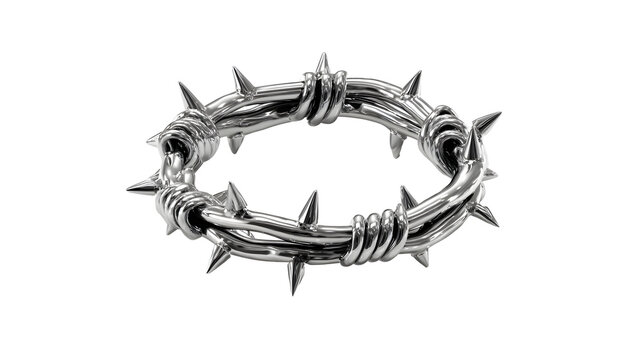 A highly polished metal barbed wire ring