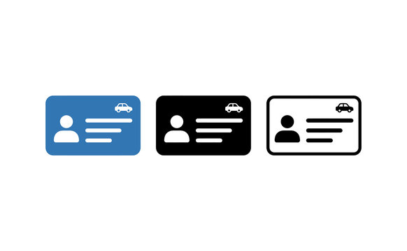 Minimalist driver license icons set featuring user profiles and car symbols on white