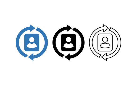 Minimalist account sync icons featuring user profiles and circular rotation arrows