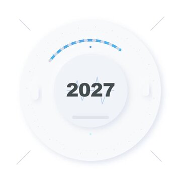 Animated neomorphic 2027 New Year sports celebration featuring active fitness icons on a white background.