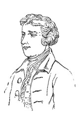 Edmund Burke, profile portrait with 18th-century attire, old vintage illustration, 1894. © Timofeeff