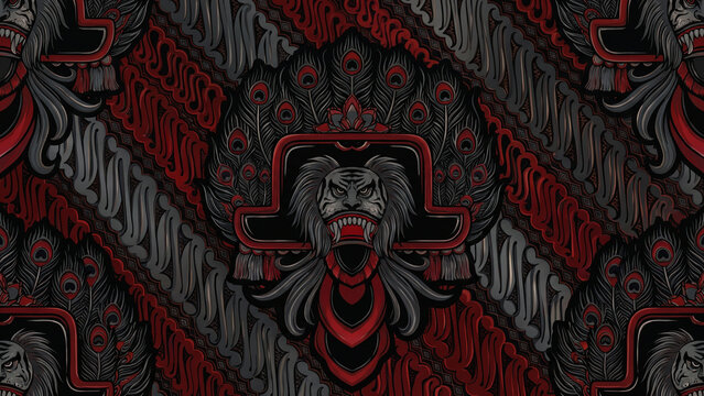 This is a "batik reog" from Indonesia. A background featuring Indonesian batik. Premium-quality Red and black batik. Suitable for use as wallpaper or in clothing designs.