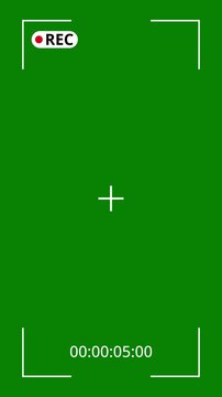 Green screen video recording frame overlay with camera interface and timer for vertical content