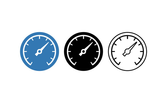 Minimalist speedometer icons featuring speed and performance indicators on white background