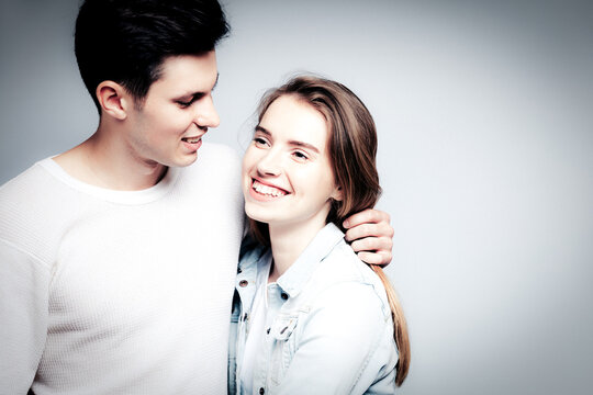 Love. Young couple hugs, have fun and vibing together , polaroid film style. Togetherness, family, relationship