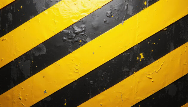 Yellow and black striped wall surface with textured paint and visible wear. Urban surface displays bold cautionary pattern with weathered edges and wear marks.