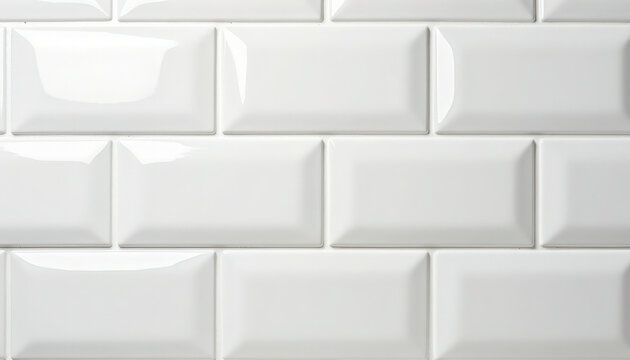 Glossy white tile wall design with rectangular ceramic tiles arranged in a staggered pattern. White tiles enhance modern interior aesthetics with a sleek look.