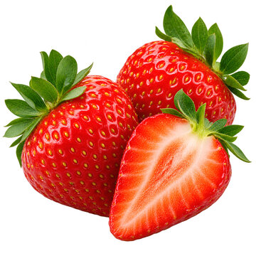 Fresh red strawberries with green leaves isolated on white background red berry summer fruit raw food photography strawberries