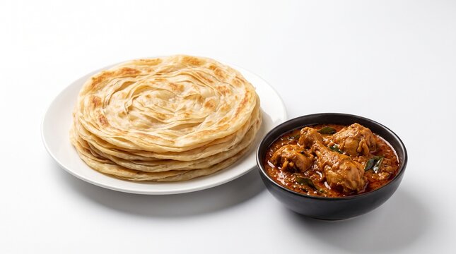 Layered Indian parotta served with spicy curry
