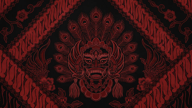 This is a "batik reog" from Indonesia. A background featuring Indonesian batik. Premium-quality Red and black batik. Suitable for use as wallpaper or in clothing designs.