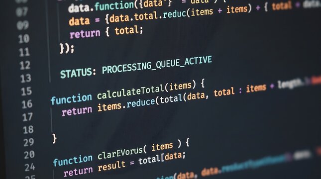 Programming code displayed on a computer screen showing software development functions and data processing