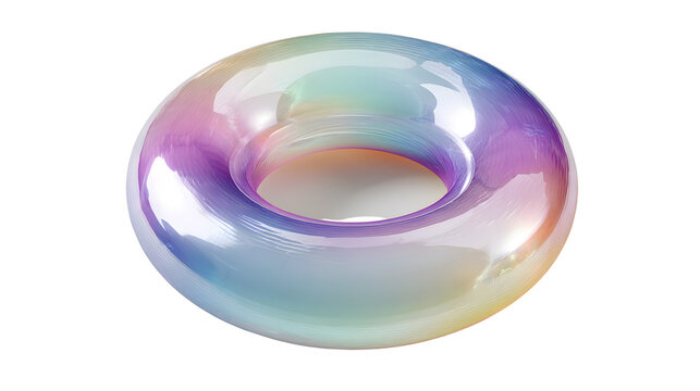 A floating 3d geometric torus donut shape is rainbow colored