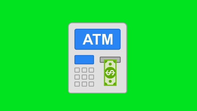 ATM Banking Cash Withdrawal Icon Animation with Transparent Background. Full HD. 4K