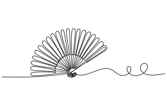 Continuous single line drawing of a folding hand fan Vector, illustration
