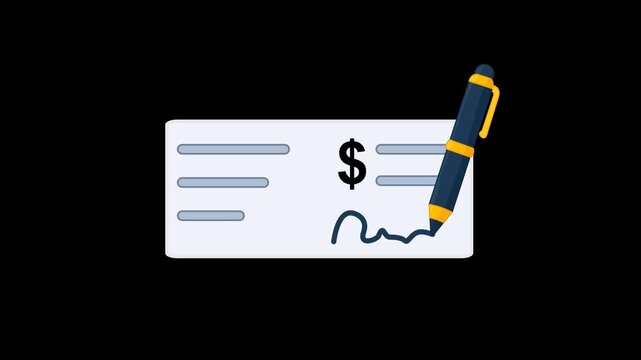 Cheque Check Banking Payment Icon Animation with Green Background. Full HD. 4K