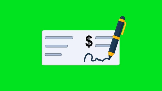 Cheque Check Banking Payment Icon Animation with Transparent Background. Full HD. 4K