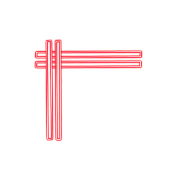 Geometric white neon square with red and white intersecting lines